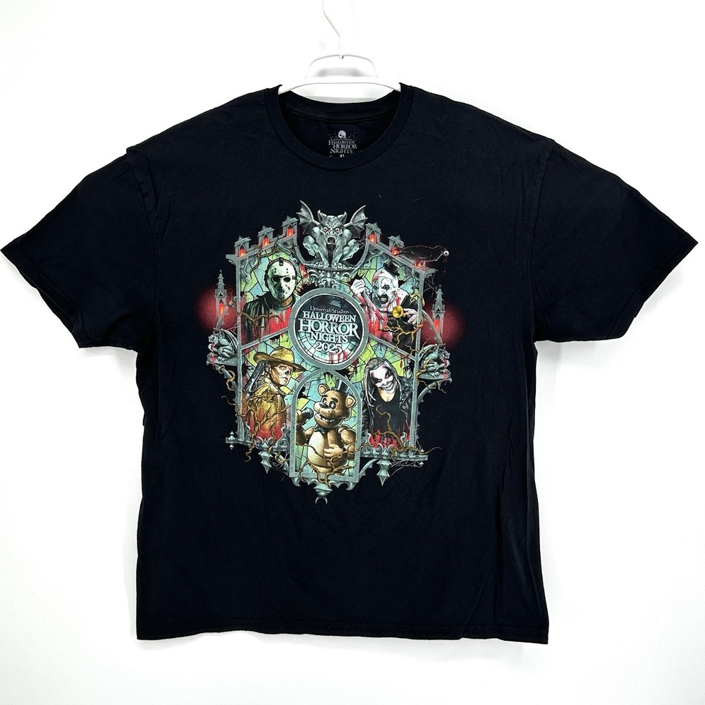 Universal Halloween Horror Nights HHN 2025 IP Houses Art Frame Glass T-Shirt XL